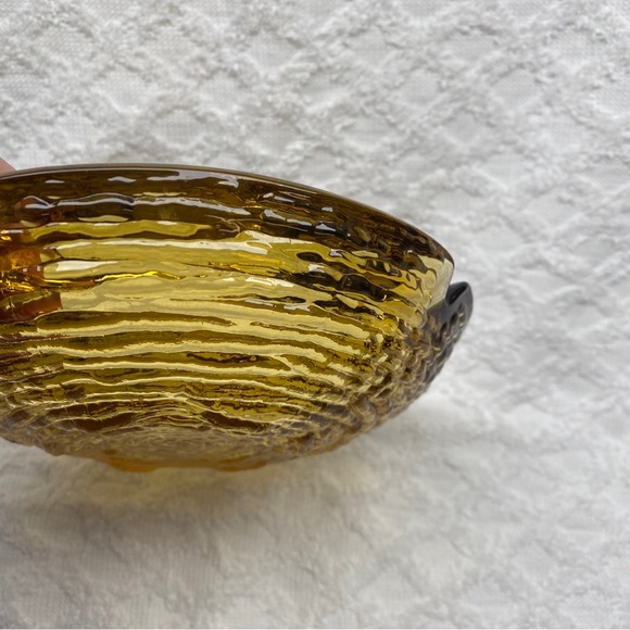 Anchor Hocking Soreno Ashtray Amber Gold Ribbed Glass MCM Vintage 6-1/4 Inch - Picture 6 of 10